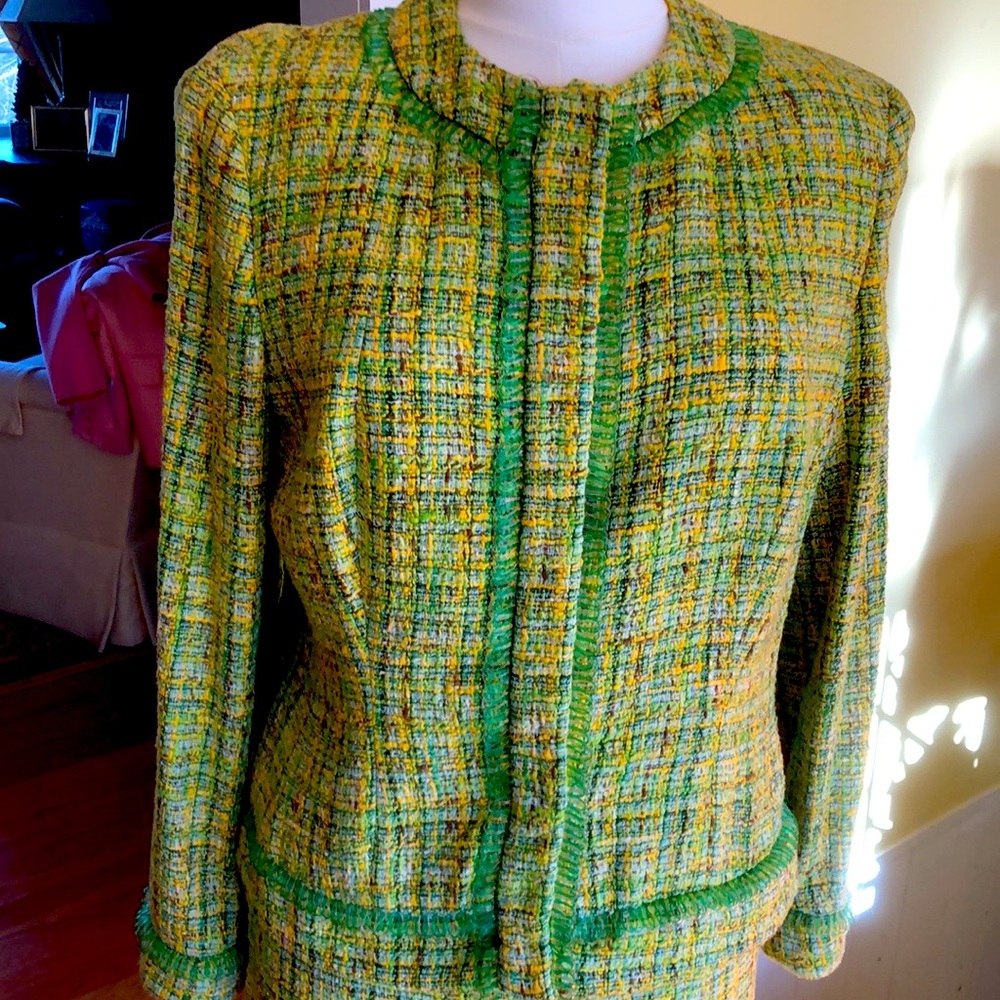 Escada Green and Yellow Tweed Blazer